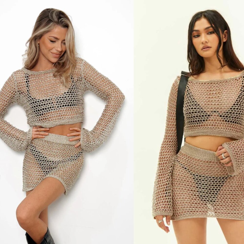 Beginning Boutique Metallic Mesh Mini Skirt
